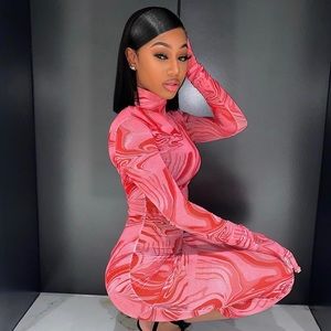 BornHoney Pink Marble Abstract Print MIDI Dress